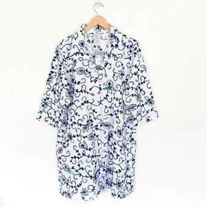 April Cornell Women’s White Blue Embroidered Long Line Knot Toggle Closure Jacke
